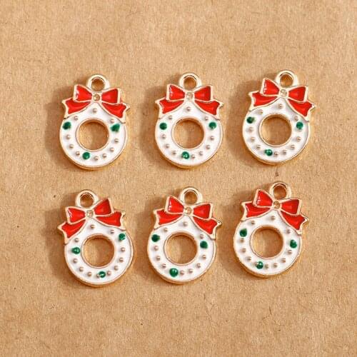 10pcs 10*14mm Enamel Bow Garland Christmas Charms for Bracelets Necklace Earring Pendants DIY Jewelry Findings