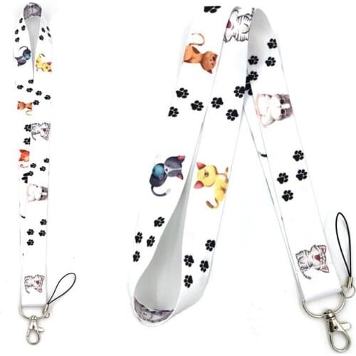 100 Pcs Cartoon Kitten Cat Mobile Phone Straps Lanyard For Keys ID Card Badge Holder Hang Rope Keychain Webbing Ribbon Keycord