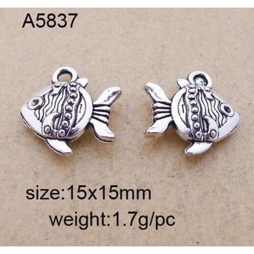 25pcs 15*15mm Antique Silver Double Sided Fish Goldfish Charms Pendant Fit For DIY Bracelet Necklace