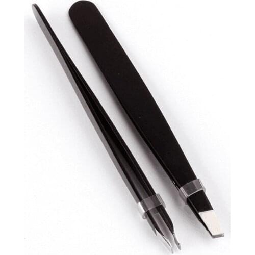 3pcs Black Oblique Angled Eyebrow Trimmer Tweezers Stainless Steel Face Hair Removal Eyelash Clip Cosmetic Beauty Makeup Tool