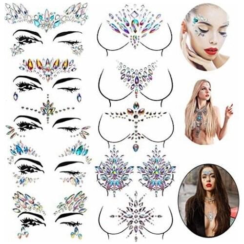 3D Sexy Face Flash Tattoo Stickers Temporary Tattoos Glitter Fake Tattoo Rhinestones For Party Body Glitter Face Jewels Tatoo