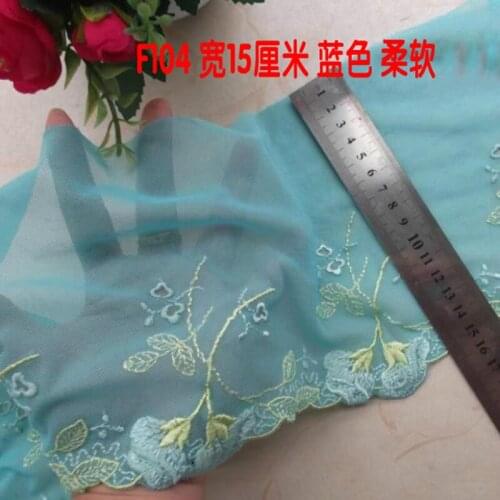 4Meters 15cm Wide Polyester Soft Mesh Embroidery Lace Trimmings Dress Accessories Blue Flower Fabric Sewing Crafts Doll Material