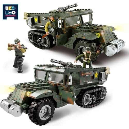 499pcs City Army WW2 Half-Track Armor Vehicle Building Blocks Military Truck Soldier Figures Bricks Car Toys For Children Boy