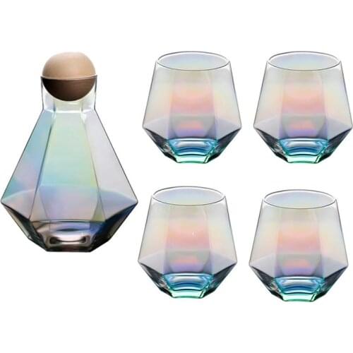 5 pcs/set Water Kettle Glass Cups Nordic Geometric Glass Cold Water Jug Set Cup Drinking Ware Household Juice Pot Water Pitcher