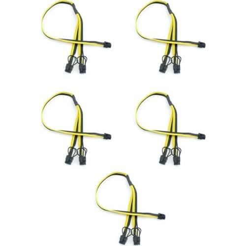 5Pcs PCI-E PCI Express 6Pin to Dual 2-Port 8Pin 6+2 Pin Adapter GPU Video Card Power Cable 16AWG+18AWG Wire for Miner