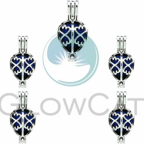 5X Pearl Cage Locket Pendants Aromatherapy Drop Heart Hollow Essential Oil Diffuser Locket For DIY Necklace Jewelry