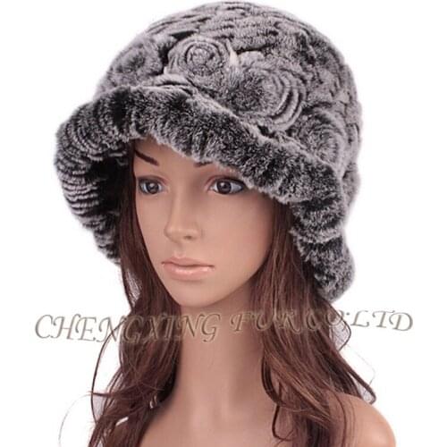 Free Shipping CX-C-195F Ladies Fashion Winter Soft Warm Knitted Rex Rabbit Fur Hat