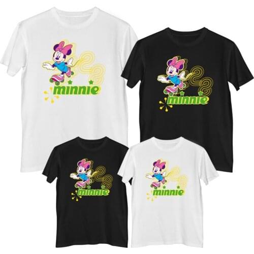 Disney Minnie Mouse T-shirt Summer Comfortable 100%cotton Fashion Women t-shirts girls clothes mom and daughter matching clothes