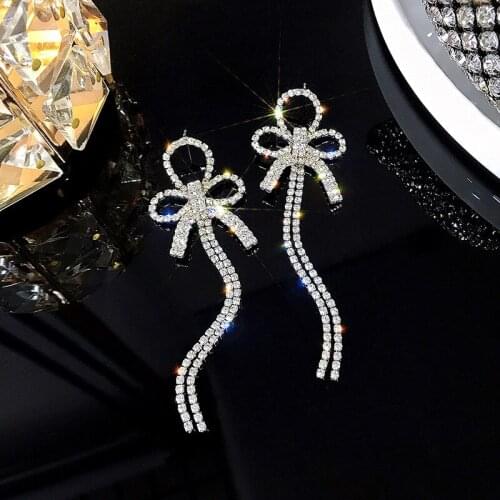 Long Crystal Tassel Dangle Earrings Chain rhinestone ear studs for Women Wedding Drop Earing