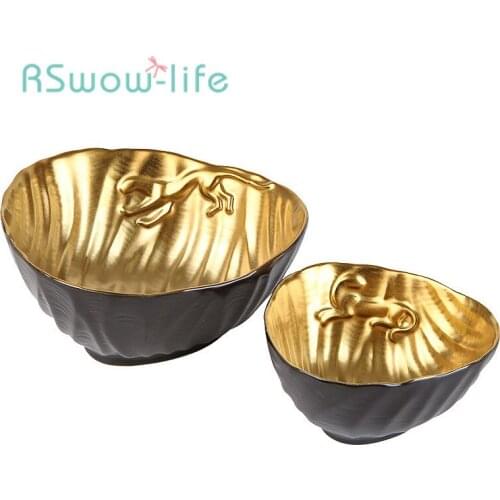 Modern Light Luxury Ceramic Leopard Pattern Key Bowl Cosmetic Storage Ornaments Fruit Basin Makeup Organizer Bowl Food Bowl