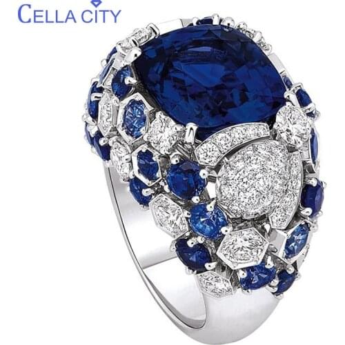 Cellacity Classic Silver 925 Ring For Charm Women With Oval Blue Sapphire Gemstones Fingle Fine Jewerly Wholesale Size 6-10