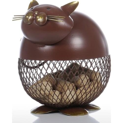 E7CB Lovely Cat Kitten Wine Cork Container Ornament Corks Storage Jar Box Organizer Home Decoration Metal Sculpture