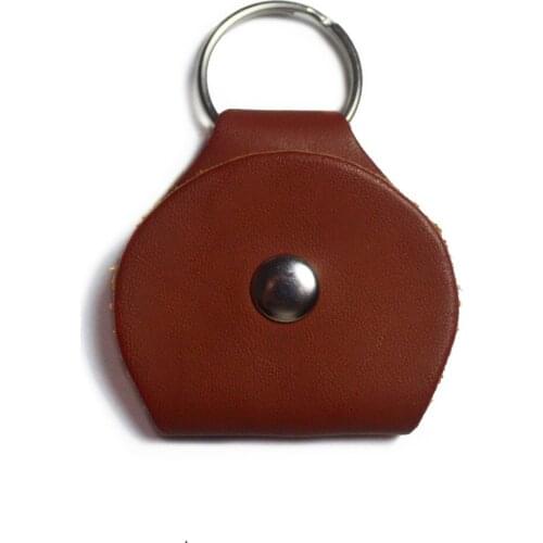 Brown Guitar Picks Bag Keychain Plectrum Holder Cases Made of PU Leather