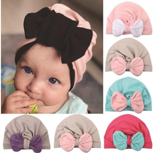 Cute Bows Baby Hat Turban Knot Baby Girl Hat Head Wraps Soft Cotton Infant Toddler Beanie Bonnet For Newborn Caps