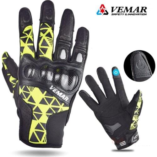 VEMAR Motorbike Gloves Men Touch Screen Leather Motorcycle Gloves Summer Autumn Off-road Racing Gloves Moto Full Finger