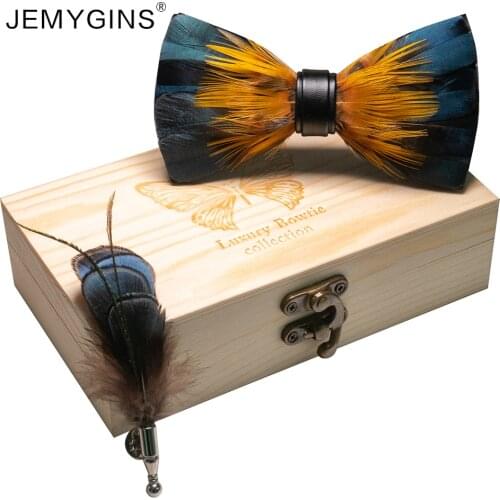 JEMYGINS Men Bow Tie Natural Peacock Feather Bowtie Necktie Wedding with Gift Box Set Handmade Novelty Party Accessories