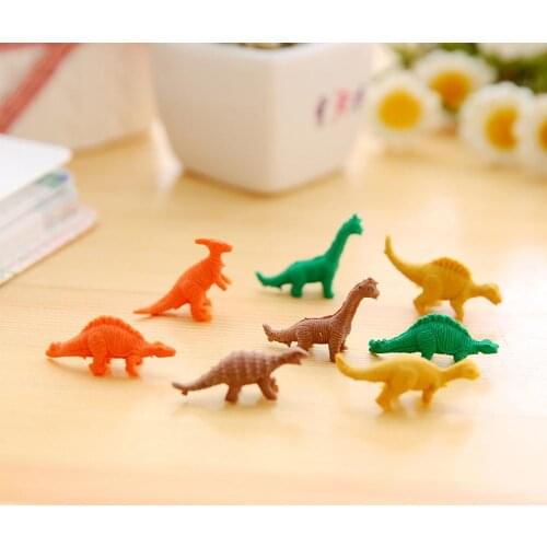 New 7Pcs/Set Mini Cartoon Dinosaur Shape Rubber Pencil Eraser Stationery Kids Gift