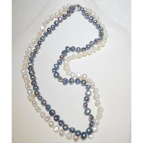 6x7mm baroque pearl necklace 2 rows white black colors real Natural freshwater pearl Women Jewelry 35cm-43cm 15-17