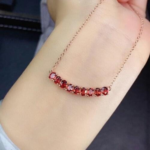 Natural red garnet stone Necklace natural gemstone Pendant Necklace S925 silver trendy smiling face row woman wedding Jewelry
