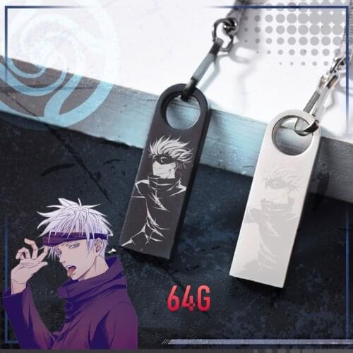 Anime Jujutsu Kaisen Gojo Satoru Necklace 64G Pendrive Mobile Phone Car USB Cosplay Flash Drive Disk Device Metal Large Capacity