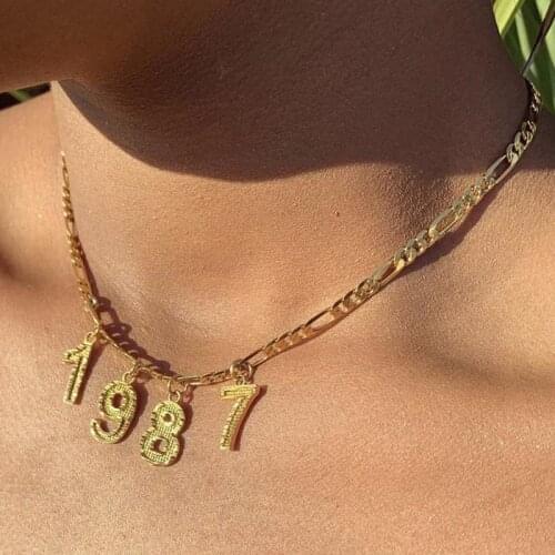 Custom Birth Year Necklaces Digital Jewelry Stainless Steel Gold ChokersEnglish Number Necklaces Mom Girls Birthday Gift