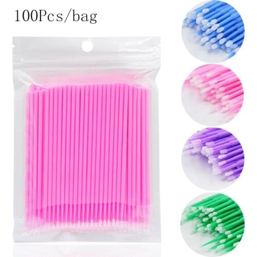100Pcs Disposable Eyelash Cotton Swab Micro Brushes Eyelashes Extension Cleaning Sticks Brushes for Eyes Mascara Remove Makeup