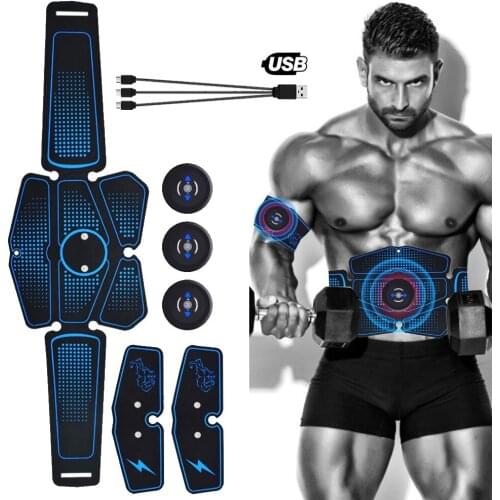 Rechargeable EMS Abdominal Belt Electrostimulation Muscle Stimulator ABS Smart Fitness Massage Body Slimming Toner Exercise Gym