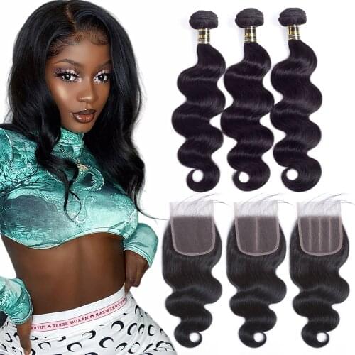 2/3 Bundles With Closure Mid-Length Brazilian Body Wave Bundles With Closure Remy 100% Human Hair Bundles With Closure Short Hai
