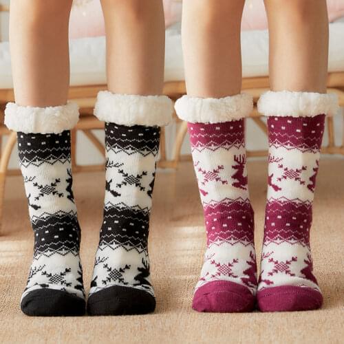 Christmas Anti-slip Grip Socks Women Winter Plush Soft Fuzzy Floor Slippers Sock Female Fluffy Designer Silicone Socks Gift