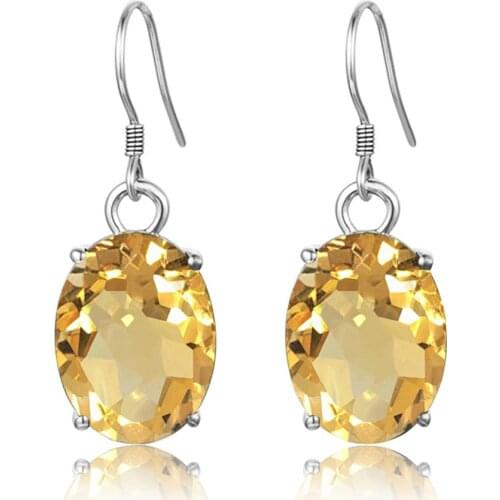 Szjinao Silver Earrings For Women Authentic 925 Sterling Silver Exquisite Yellow Crystal Earrings Oval Fine Jewelry Handmade New
