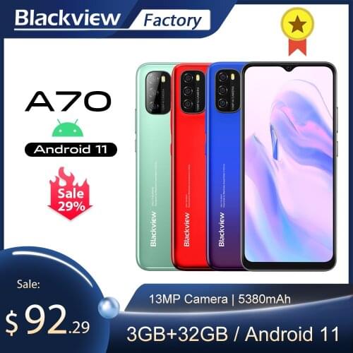 Blackview A70 Smartphone 3GB+32GB Octa Core Android 11 Cellphone 13MP Rear Camera 6.517'' Waterdrop 5380mAh 4G LTE Mobile Phone