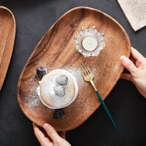 Japan Style Acacia Wood Desserts Plate Creative Irregular Shape Multi-Use Storage Trays Eco Cake/Fruits Plate Snacks Plate