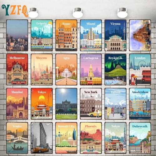 Tokyo Venice Seattle Rome City Sign Vintage Metal Plaque Plates Decor For Pub Bar Home Tin Gift Decoration Poster DU-10664A