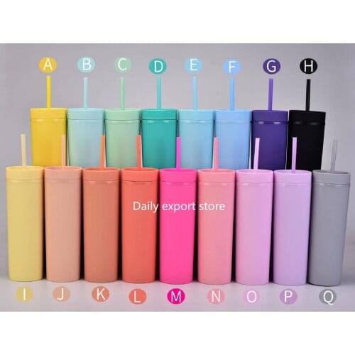 Hot Sale 16oz Slim Skinny Tumbler Colorful Matte Water Bottle With Lid Straw Double Wall For New Year Party Gifts