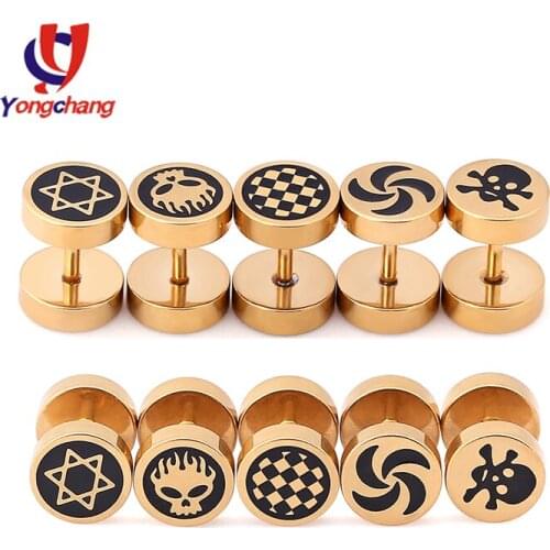YongChang Gold Earrings Punk Stud Earring Cool Ear Piercing Body Jewelry for Men 1 Pair Pendientes Hombre