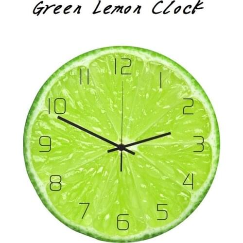 Green Lemon Fruit Wall Clock for Kitchen Acrylic Mute Hanging Watch Bedroom Horloge Lasser Bairam Reloj de Pared Home Decor