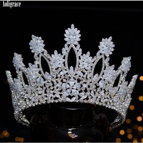 European Full Cubic Zirconia CZ Zircon Wedding Princess Crowns Tiaras Women Pageant Quinceanera Diadem Hair Jewelry Accessories