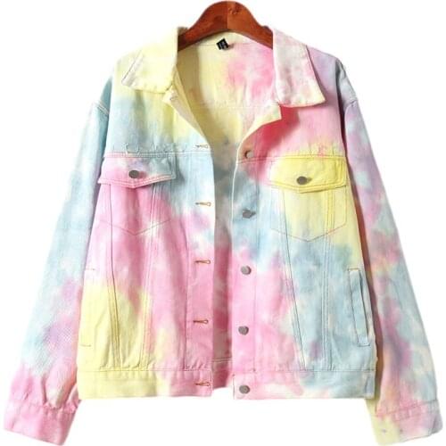 2021 Spring Denim Coat Women Gradient Color Jeans Jacket Casual Harajuku Plus Size Loose Outerwear Ladies Streetwear Tide H1217