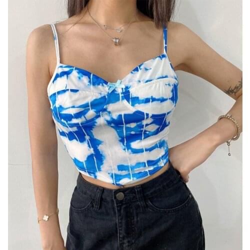 Cute Clouds Printed Corset Tops Women Summer E Girl Sleeveless Sexy V-Neck Y2K Crop Top Vest Cottagecore Fairy Aesthetic Clothes
