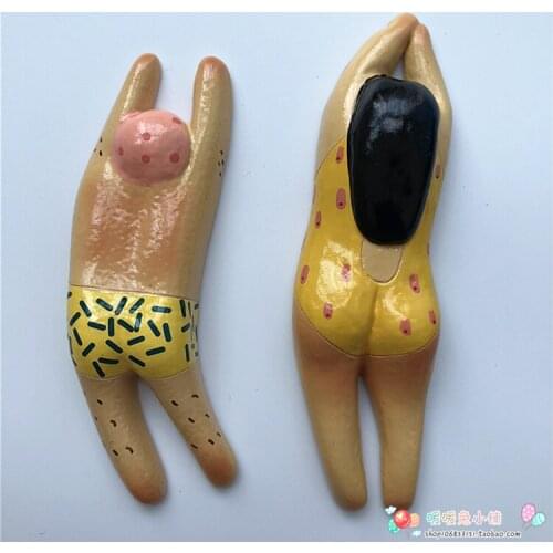 2pcs Swimming couple doll resin refrigerator stick stereo
