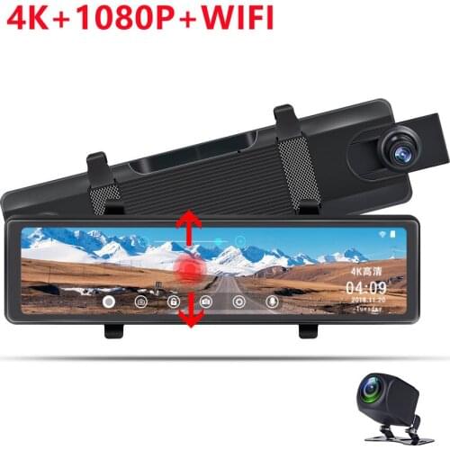 4K Car DVR WiFi Dash Cam Ultra-HD 12 Inches Rear View Mirror Full HD Auto Dual Lens Video Recorder Radar Detector Night Vision