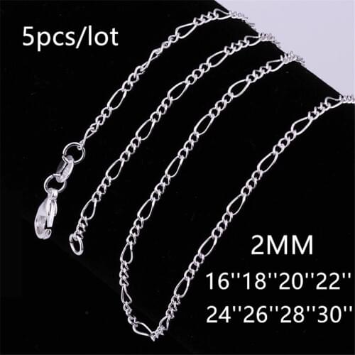 5pcs/lot 925 Silver Classic Curb Chain Necklace For Women 2mm Mens Fashion 3 To 1 Side Chain Jewelry