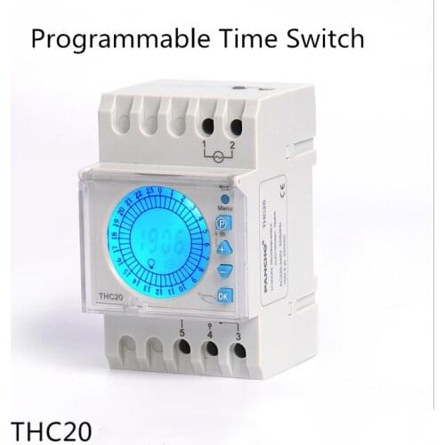THC20 Programmable Time Controller Digital Timer Din Rail Backlight Display Time Switch DHC20V