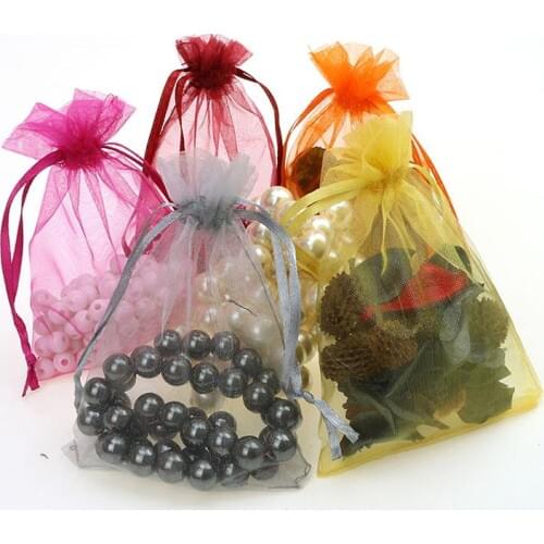 9x12cm Mixed Color Organza Jewelry Bags Small Packaging Bags Cheap Wedding Gift Sacks Custom Logo Printed 100pcs/lot Wholesale