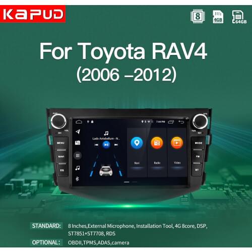 Kapud Android 10.0 Car Multimedia Player For Toyota RAV4 2006 2007-2011 2012 8" Navigation Radio Stereo BT GPS Wifi DSP Usb