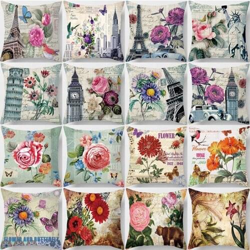US europe vintage architecture big flowers beauty pattern pillow cases short plush high quality square thick pillow case covers