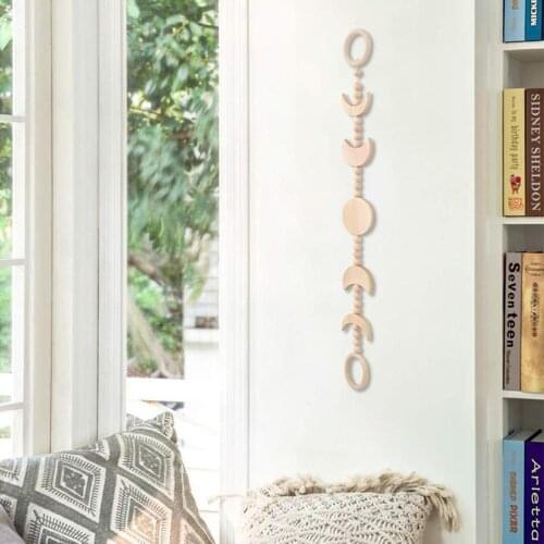 Boho Chic Home Decor Moon Decor Nordic Wall Decorations Wooden Moon Phase Wall Hanging Decor Wood ornaments with Tassel