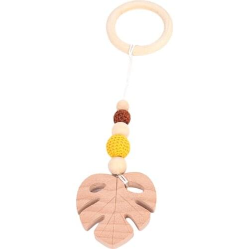 Baby Teether Beads Wood Teething Pendant Pram Clip Hanging Toys Newborn Wooden Pendant Chain