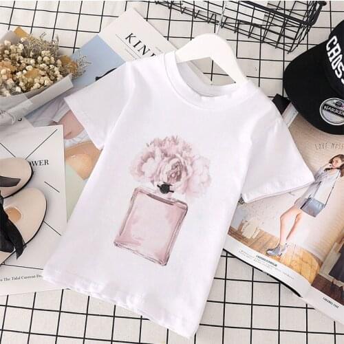 DERMSPE Flowers Perfume Fashion Baby Print T-shirt Boys and Girls Soft Round Neck Short Sleeve Clothes Kids Cute Clothes