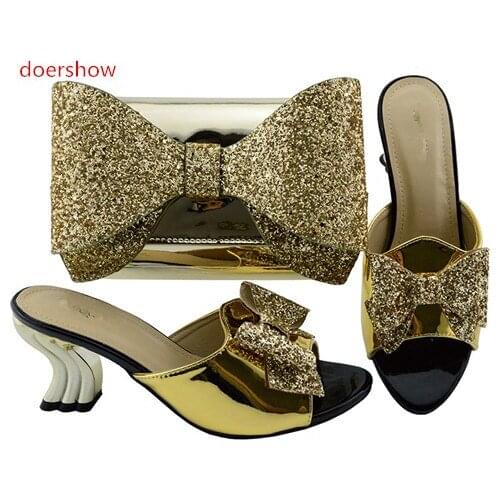 Doershow Italian Shoes with Matching Bags Shoes and Bag Set African Sets 2018 African Wedding Shoes and Bag Sets SBL1-35
